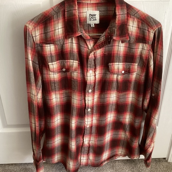 Men’s PAPER DENIM & CLOTH RED COTTON FLANNEL PATTERN SHIRT SIZE XL - Picture 1 of 10
